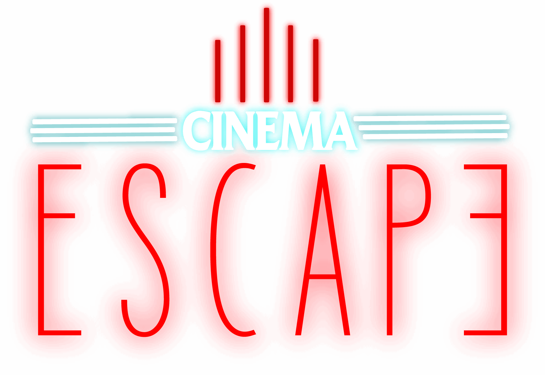 Helles, neonfarbenes Kino-Schriftzug mit Leucht-Design auf rotem Hintergrund.